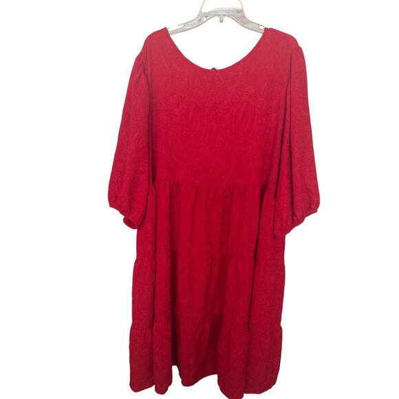 Women’s Plus Size Dress Red Layered Tiered 4X Ava & Viv 3/4 Sleeve Balloon VGC - Picture 1 of 13